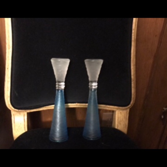 2 New Italian Glass Champagne Flute Blue Clear 9 3/4” Tall - Picture 8 of 16